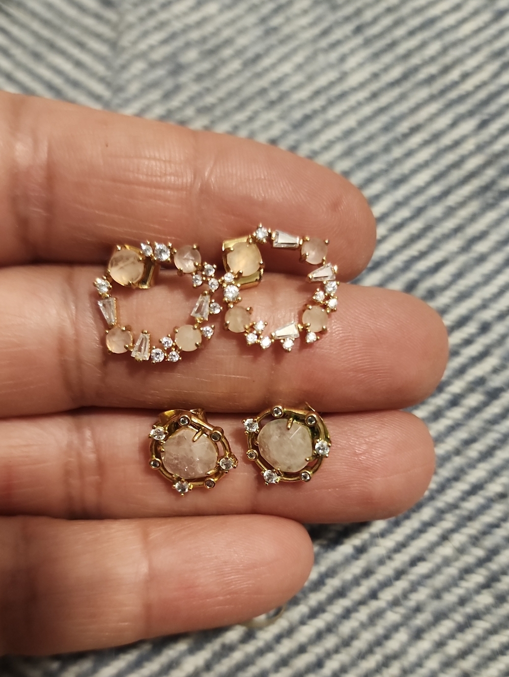 Anthropologie Gold-Tone Pink Crystal Circle Stud Earrings